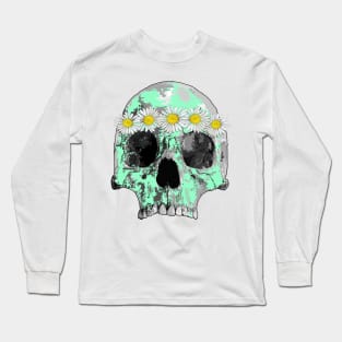 Mint green skull with daisies Long Sleeve T-Shirt